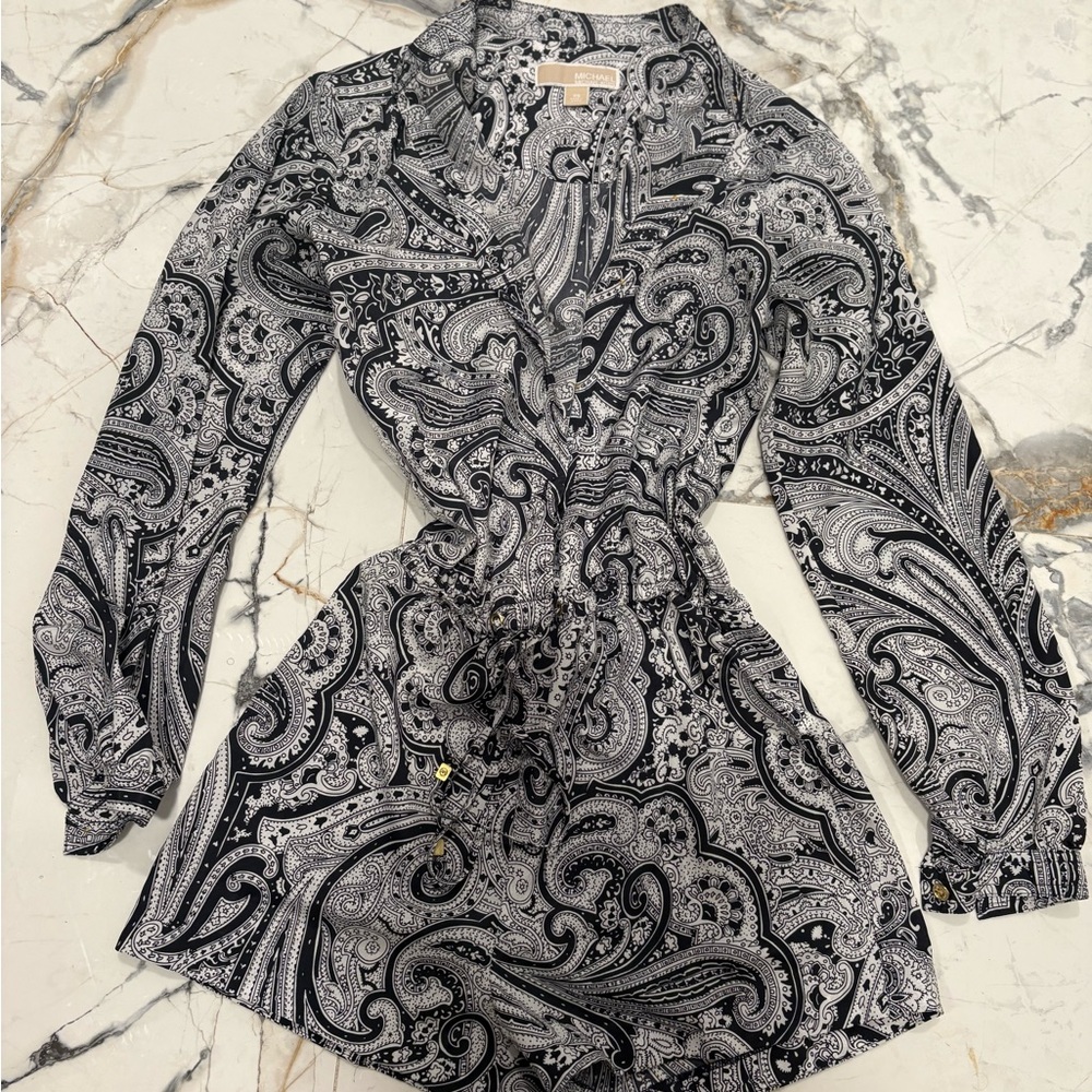Michael Kors Black and White Paisley Dress